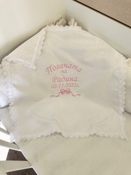 Бродирана кърпа/ месал за бебешка погача - 60/60см. - "Панделка"