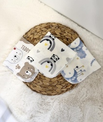 Комплект от 3 броя бархетни кърпички за многократна употреба "Мече/Панда/Луна"