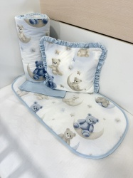 Бебешки комплект за количка + непромокаема подложка "Градинарче" - синьо