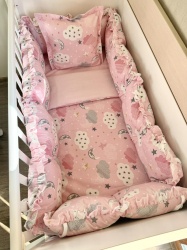 Луксозен бебешки спален комплект 8 части с обиколници "Розови облачета" - 120/60