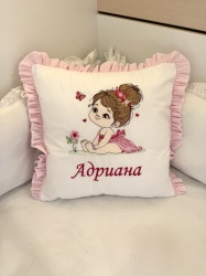 Бродирана персонализирана възглавничка за бебе "Малка радост" - розово  - 40/40см.