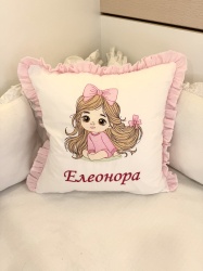 Бродирана персонализирана възглавничка за бебе "Розова нежност" - 40/40см.