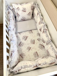 Бебешки спален комплект 8 части с обиколници "Котешка прегръдка" - сиво