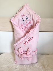 Персонализирано порт бебе за изписване с бродерия "Коте" , 80/80см. - розово