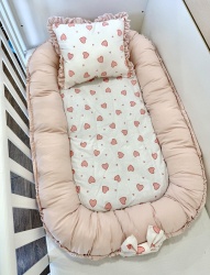Бебешко гнездо "Сладки сърчица" - пудра