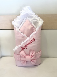 Персонализирано порт бебе за изписване с бродерия на името - Бяло / Розово, 80/80см.