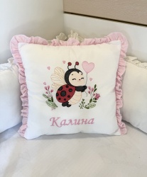 Бродирана персонализирана възглавничка за бебе "Калинка"  - 40/40см. 
