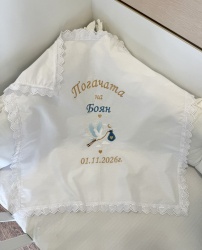 Бродирана кърпа/ месал за бебешка погача - 60/60см. - "Щъркелче" 