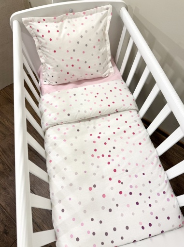Бебешки спален комплект с олекотена завивка за малка кошара Next to me - "Точици"