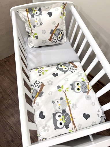 Бебешки спален комплект с олекотена завивка за малка кошара Next to me - "Бухалчета"