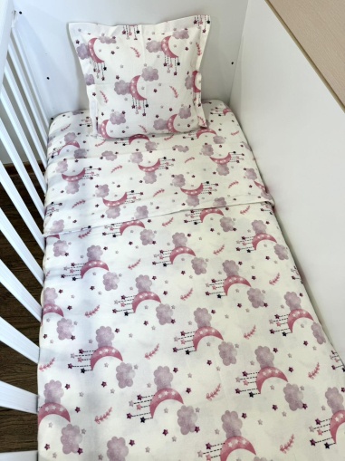 Бебешки спален комплект от бархет  "Розови лунички" - 130/100см.