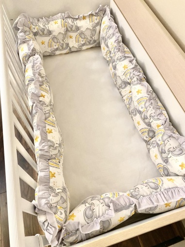 Обиколници за бебешка кошара "Сиви слончета" - 120/60см.