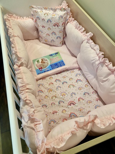 Бебешки спален комплект 8 части с обиколници "Розови дъгички" - 120/60
