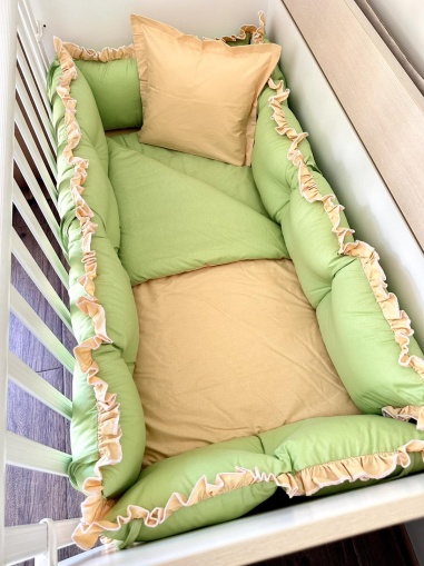 Бебешки спален комплект 8 части с обиколници "Зелено/ златисто" - 120/60