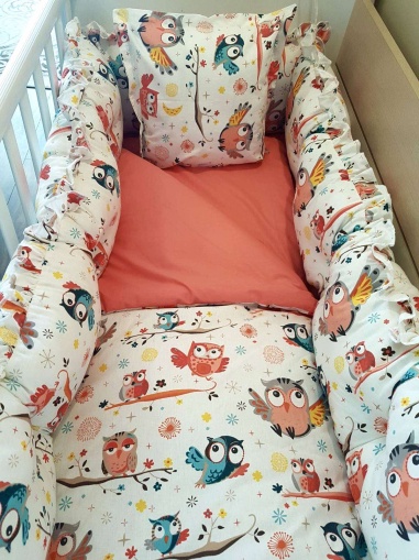 Бебешки спален комплект 8 части с обиколници "Бухалчета" - 120/60