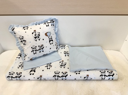 Бебешки спален комплект за количка "Сини панди"