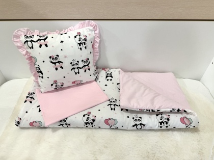 Бебешки спален комплект за количка "Розови панди"