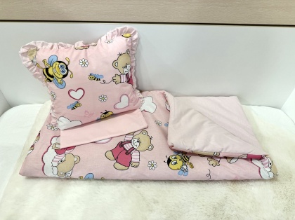 Бебешки комплект за количка "Розови мечета"