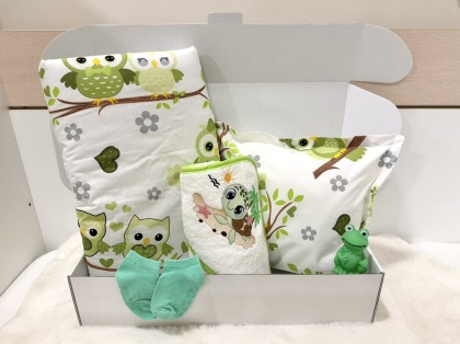 Луксозна подаръчна кутия за бебе "Зелени бухалчета"