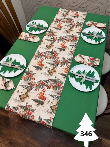 Коледен комплект за маса "Къщичка/зелено" - 346