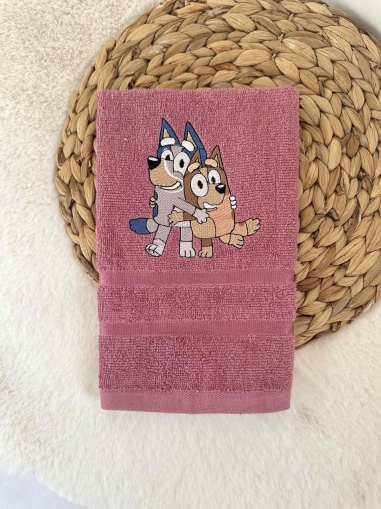 Детска кърпа за баня с бродерия - 30/50см. - Блуи и Бинго