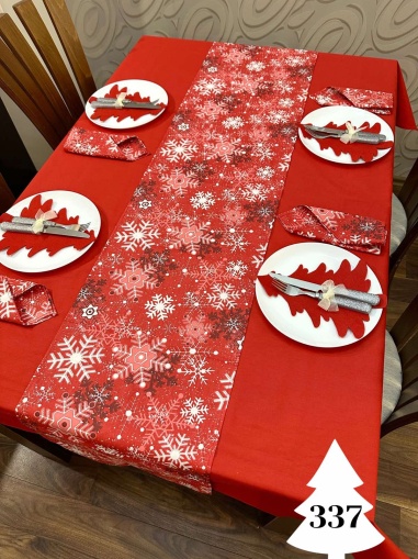 Коледен комплект за маса "Снежинки"- червено - 337