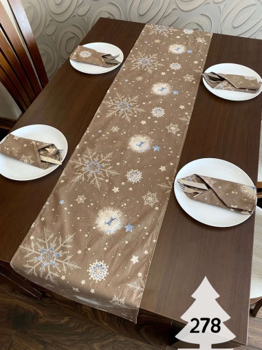 Коледен комплект за маса "Снежинки" - кафяво - 278