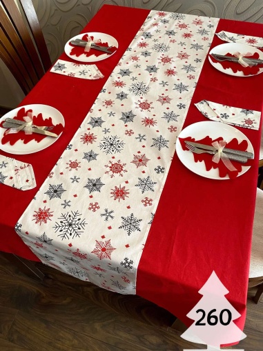 Коледен комплект за маса "Снежинки/червено" - 260