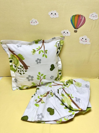 Долен чаршаф с ластик + калъфка - "Зелени бухалчета"