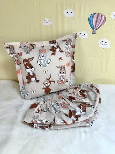 Долен чаршаф с ластик + калъфка - "Зайчета"