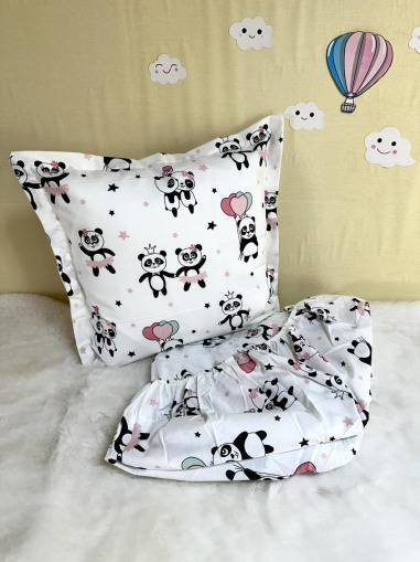 Долен чаршаф с ластик + калъфка - "Розови панди"