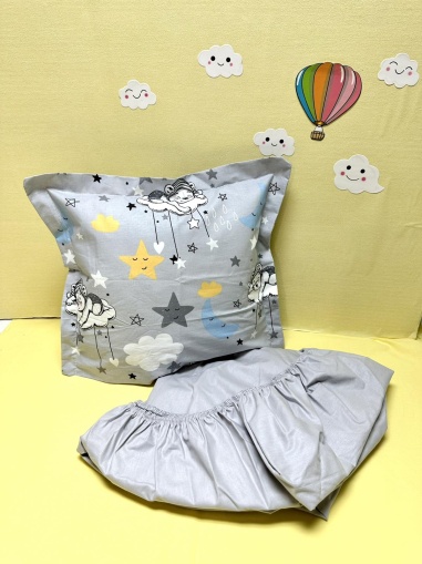 Долен чаршаф с ластик + калъфка - "Сив сънчо"
