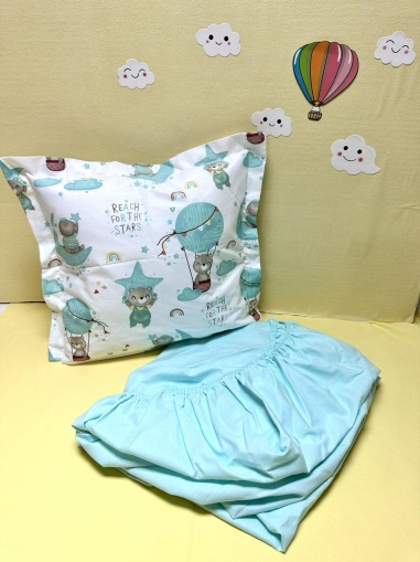 Долен чаршаф с ластик + калъфка - "Ментови балончета"