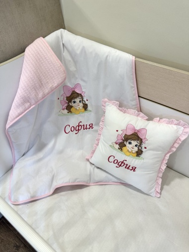 Бродиран персонализиран бебешки комплект "Момиченце" - розово