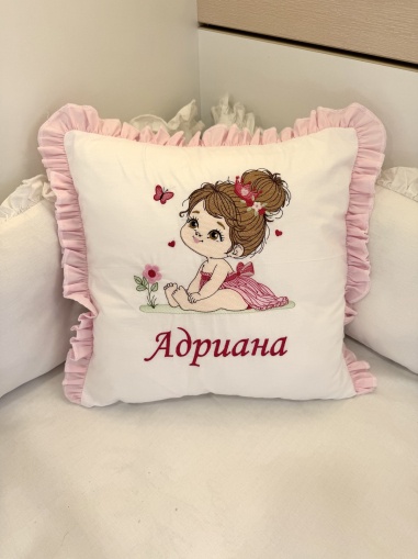 Бродирана персонализирана възглавничка за бебе "Малка радост" - розово  - 40/40см.