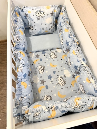 Бебешки спален комплект 8 части с обиколници "Син сънчо", 120/60см