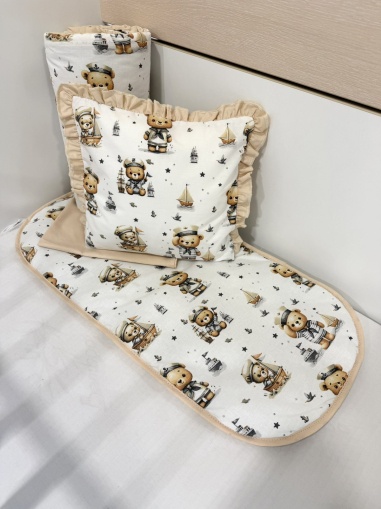 Бебешки комплект за количка + непромокаема подложка "Моряче" - бежово