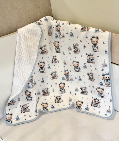 Бебешко одеяло - "Моряче" - бяло/синьо - 80/90см.