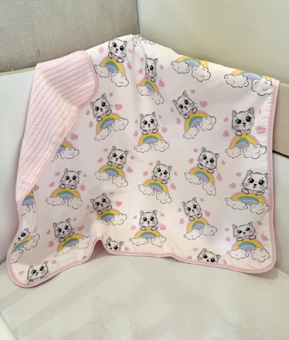 Бебешко одеяло - "Сладки котенца" - розово - 80/90см.