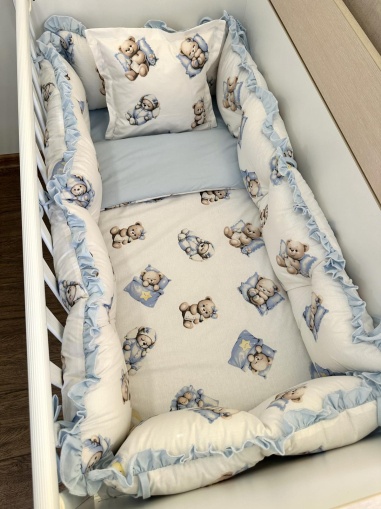 Бебешки спален комплект 8 части с обиколници "Син биберон"