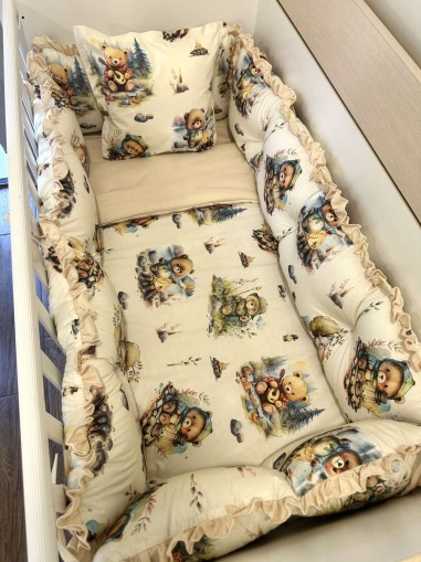 Бебешки спален комплект 8 части с обиколници "Горски път" - бежово - ДИГИТАЛНА ЩАМПА