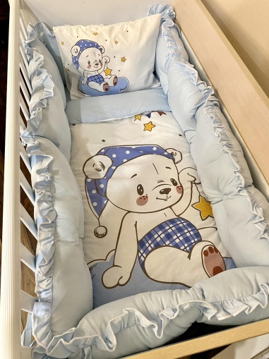 Луксозен бебешки спален комплект 8 части с обиколници "Голям сънчо" - жълт