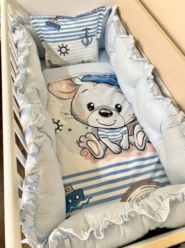 Луксозен бебешки спален комплект 8 части с обиколници "Мишле" - сиво