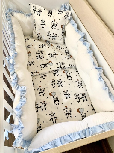Бебешки спален комплект 8 части с обиколници "Сини панди"