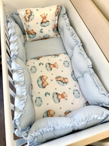 Бебешки спален комплект 8 части с обиколници "Спящи мечета"