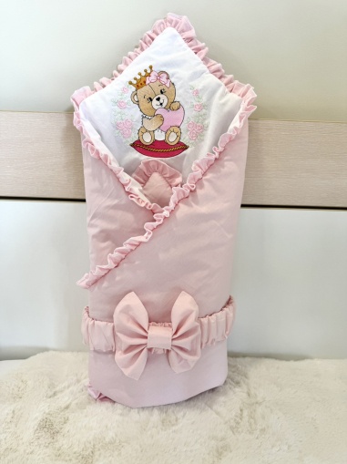 Персонализирано порт бебе за изписване с бродерия "Кралско мече" - розово , 80/80см.