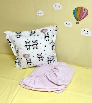 Долен чаршаф с ластик + калъфка - "Розови панди"