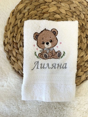 Детска кърпа за баня с бродерия - 30/50см. - "Мече"