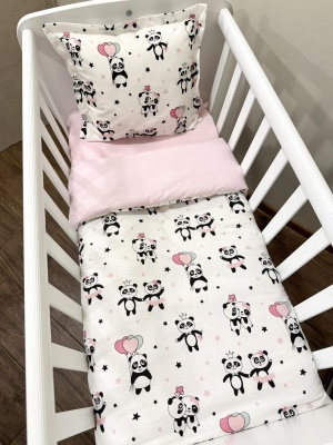 Бебешки спален комплект с олекотена завивка за малка кошара Next to me - "Розови панди"
