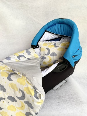 Бебешки комплект за количка "Жълти луни" - сиво